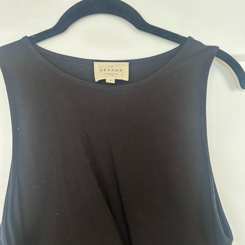 Sezane Black Sleeveless Maxi Dress with Waist Tie - Picture 4 of 13